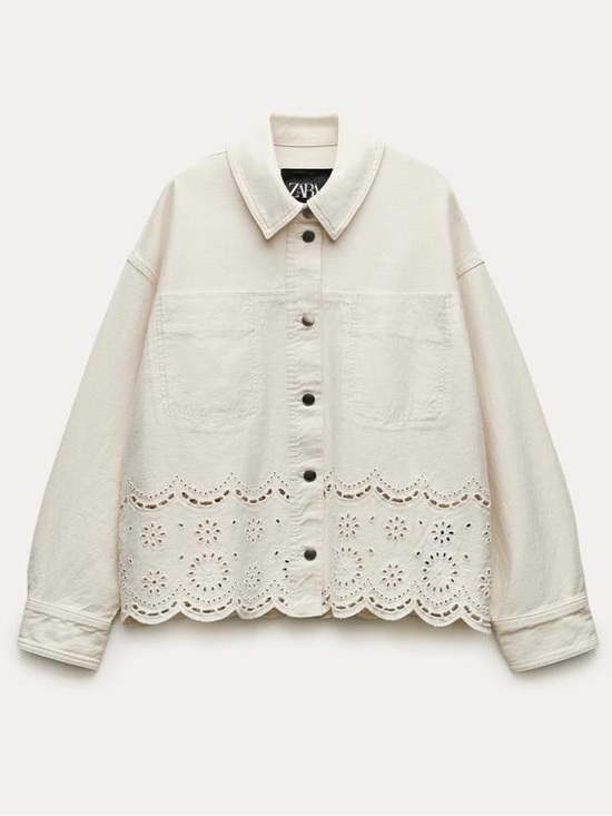 Zara Jackets & Blazers - Zara Cream Eyelet-Hem Button Denim Jacket
